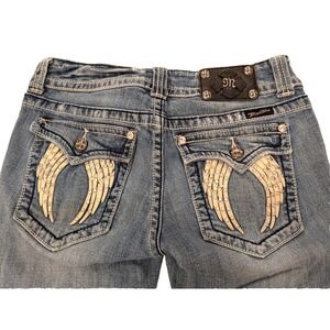 Miss Me Jeans Womens 30 Capri Distressed Angel Wing Pockets Rhinestone JP5082CP